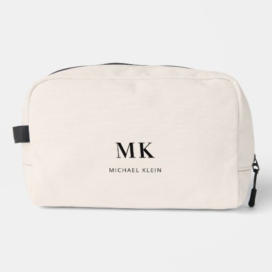 Beige schwarze Monogramm-Initialen Waschbeutel (Vorderseite)