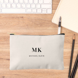 Beige schwarze Monogramm-Initialen Zubehörtasche
