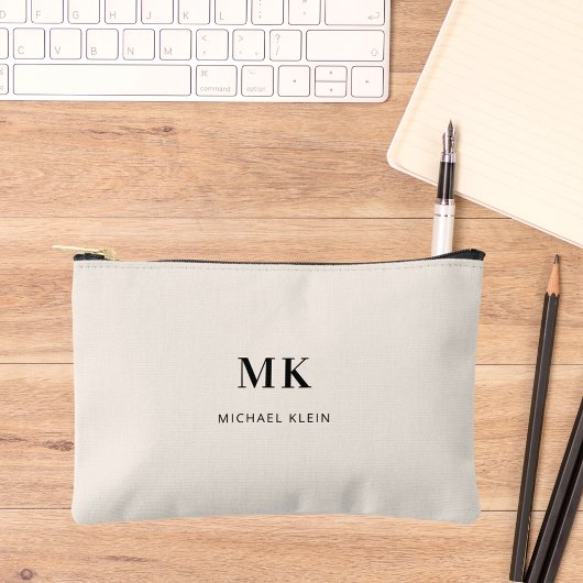 Beige schwarze Monogramm-Initialen Zubehörtasche