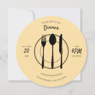Beige-schwarze runde Dinner-Einladung Einladung