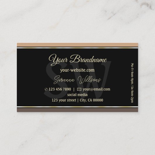 Beige schwarze und braune Streifen Modern mit Mono Visitenkarte (Rückseite)