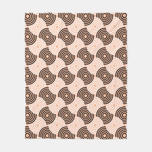 Beige Schwarzer Ring Art-Deko Retro 60er Muster Fleecedecke (Vorderseite)