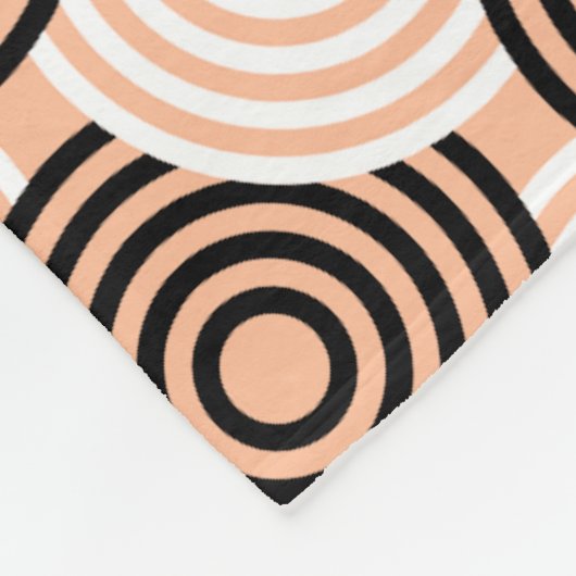 Beige Schwarzer Ring Art-Deko Retro 60er Muster Fleecedecke (Ecke)