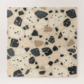 Beige schwarzes Terrazzo-Muster neutrales Abstract Puzzle (Horizontal)