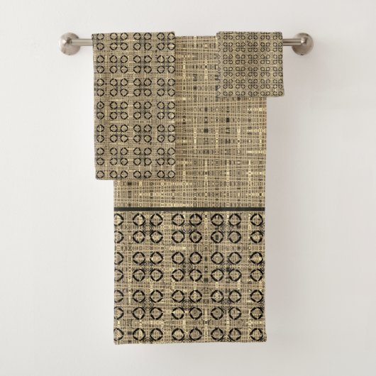 Beige-schwarzes Webmuster Badhandtuch Set (Insitu)