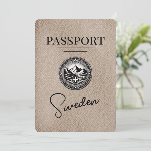 Beige Schweden Pass Save the Date (Stehend Vorderseite)
