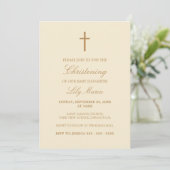 Beige Script Elegante Cream Christening Einladung (Stehend Vorderseite)