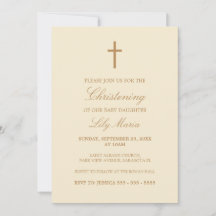 Beige Script Elegante Cream Christening Einladung