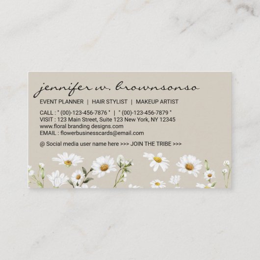 Beige Script Signature Daisy Visitenkarte (Rückseite)