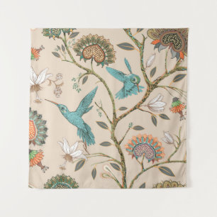 Beige seamless pattern with stylized flowers and b wandteppich