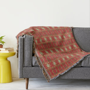 Beige Senfgrün Braun Rot Orange Stammeskunst Decke