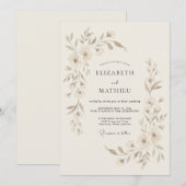 Beige Serene Botanische Hochzeit Einladung (Vorne/Hinten)