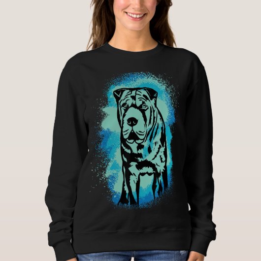 Beige Sharpei Paint Blue Design Dog Mom Dad Sweatshirt (Vorderseite)