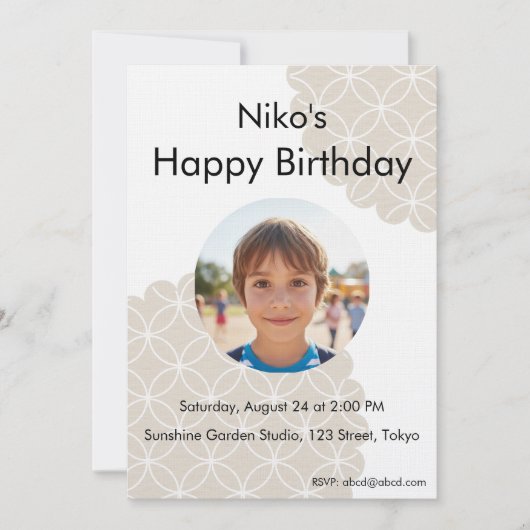 Beige Shippo Photo Birthday Invitation | Editable  Einladung (Vorderseite)