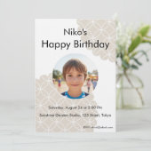 Beige Shippo Photo Birthday Invitation | Editable  Einladung (Stehend Vorderseite)