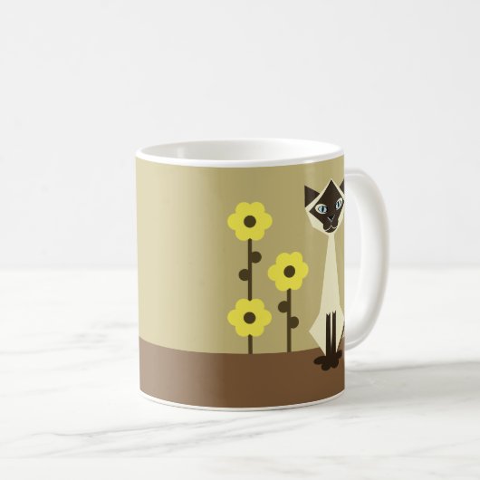 Beige Siamesen Katze und Blumencoffee Tasse (VorderseiteRechts)