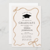 Beige Simple Line Doodles Graduation Party Einladung (Vorne/Hinten)