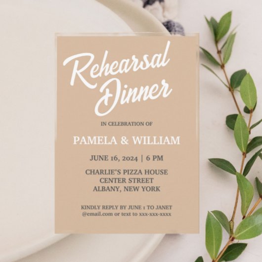 Beige Simple Style Hochzeit Probe Dinner Einladung