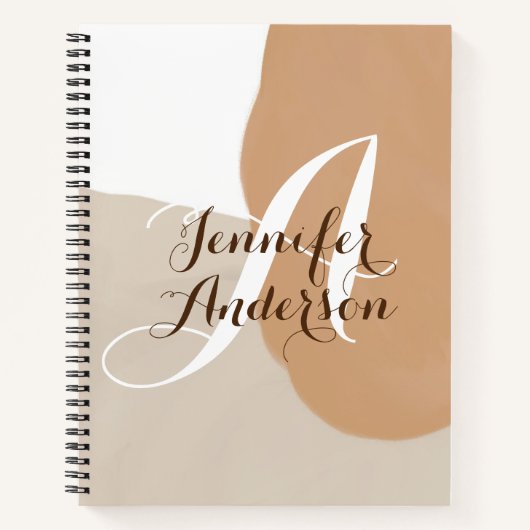 Beige Sketchbook minimalistischer Monogramm-Name Notizblock (Vorderseite)