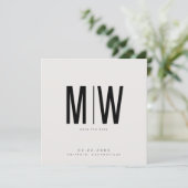 Beige Sleek Square Monogram Wedding Save the Date (Stehend Vorderseite)