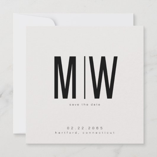 Beige Sleek Square Monogram Wedding Save the Date (Vorderseite)