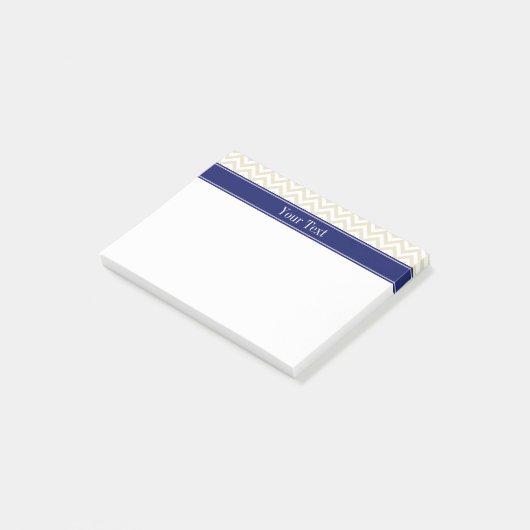 Beige SLg Zickzack Navy Name Monogram Post-it Klebezettel (angewinkelt)