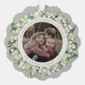 Beige Snowberry+Eucalyptus Christmas Wreath Photo Ornament Karte (Vorderseite)