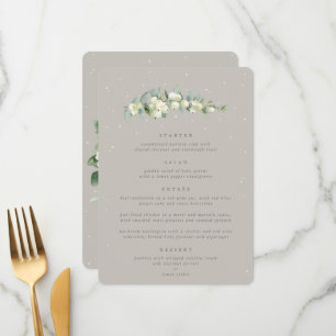 Beige Snowberry+Eukalyptus 4 Kurs Hochzeit Menükarte