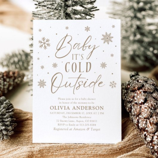 Beige Snowflake Baby Es ist kalt draußen Babydusch Einladung