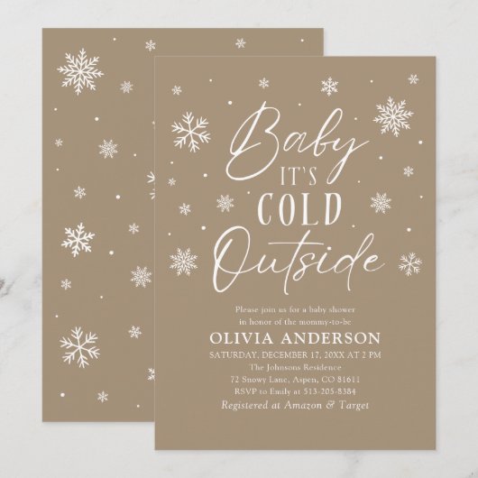 Beige Snowflake Baby Es ist kalt draußen Babydusch Einladung (Vorne/Hinten)