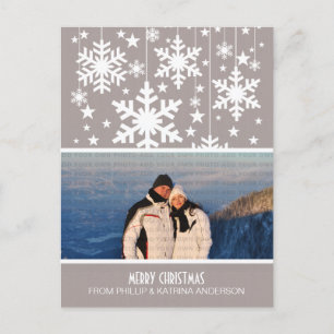 Beige Snowflakes Stars Foto Postkarte