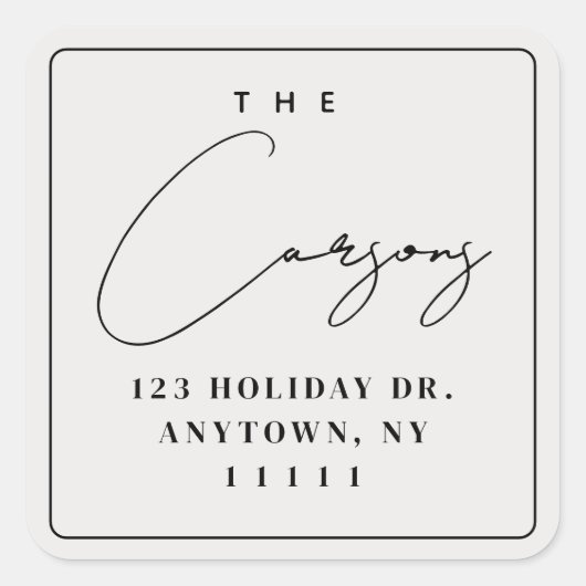Beige Square Modern Script Return Address Label Quadratischer Aufkleber (Vorderseite)