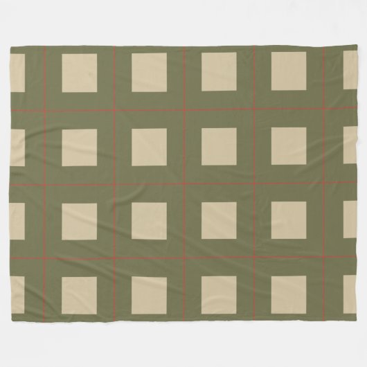 Beige Squares on Green Background With Red Grid Fleecedecke (Vorderseite (Horizontal))