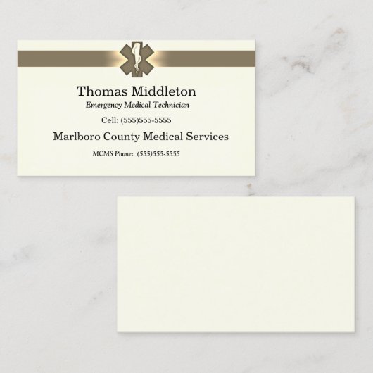 Beige Star of Life EMS/EMT-Kontaktkarte Visitenkarte (Vorne/Hinten)