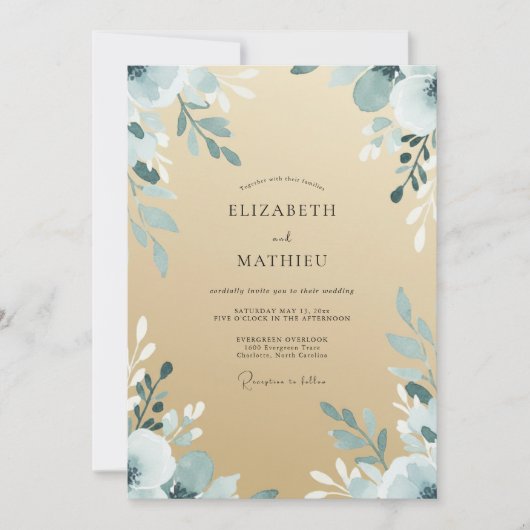Beige Steel Leaf Hochzeit Einladung (Vorderseite)
