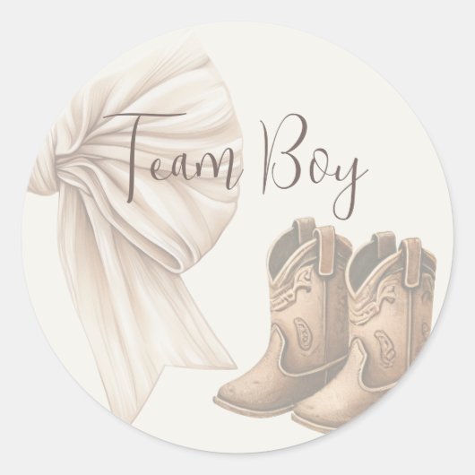 Beige Stiefel oder Bows Gender Reveal Team Boy Runder Aufkleber (Vorderseite)