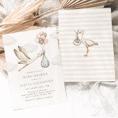 Beige Stork Delivery Gender Neutral Baby Dusche Einladung