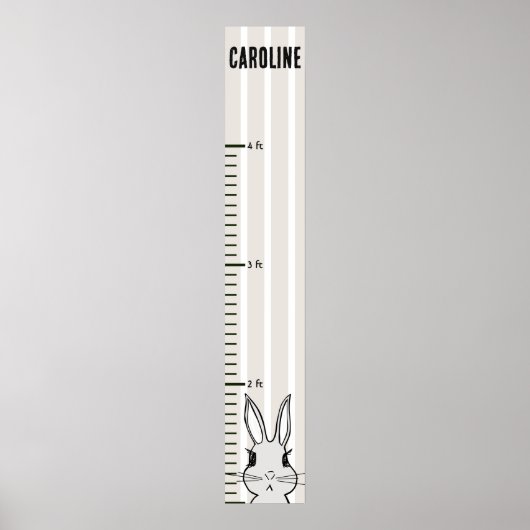 Beige Streifen Bunny Rabbit Growth Chart Poster (Vorne)