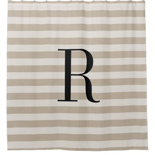 Beige Streifen große Monogramm | Bauernhof Badezim Duschvorhang (Vorderseite)
