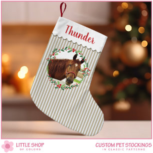Beige Streifen Horse Monogram Foto individuell anp Kleiner Weihnachtsstrumpf