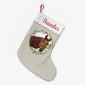 Beige Streifen Horse Monogram Foto individuell anp Kleiner Weihnachtsstrumpf (Vorderansicht (hängend))