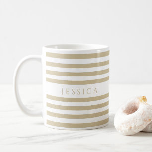 Beige Streifen Muster Name Kaffeetasse