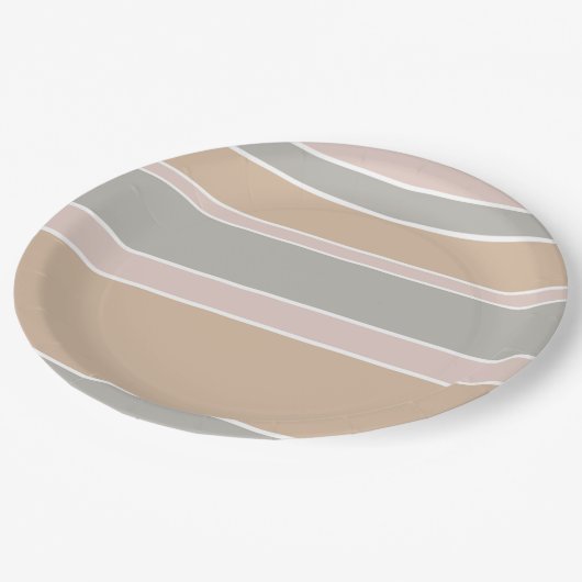 Beige Streifen Pappteller (Schrägansicht)