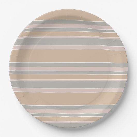 Beige Streifen Pappteller (Vorderseite)