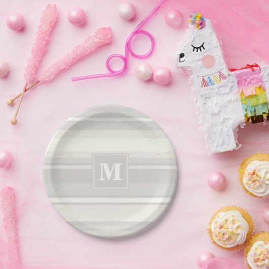 Beige Streifen Pappteller (Party)