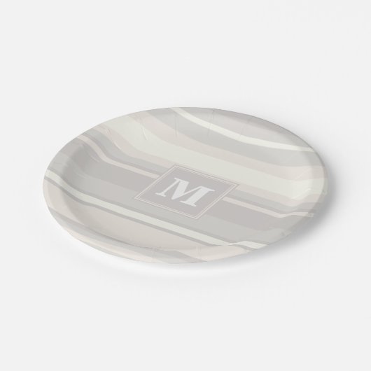 Beige Streifen Pappteller (Schrägansicht)