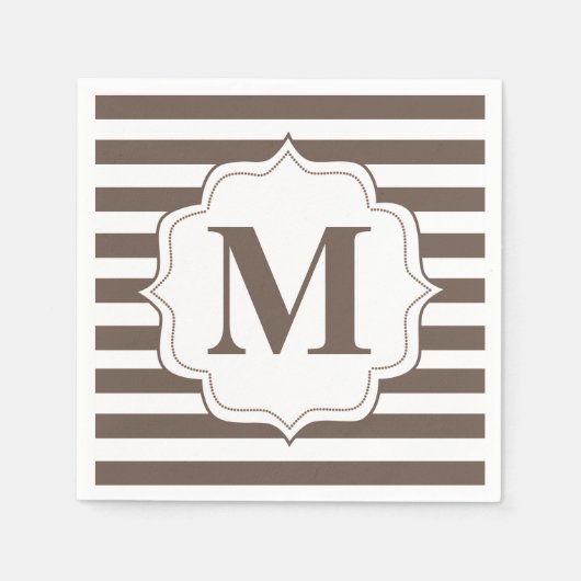 Beige Streifen Personalisiert Monogram Napkins Serviette (Vorderseite)
