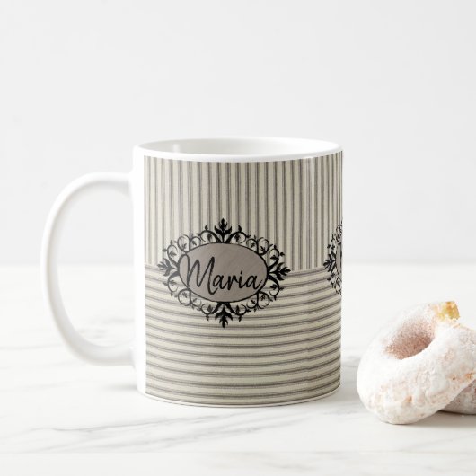 Beige Streifen Tasse (Mit Donut)