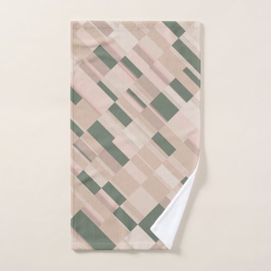 Beige Streifen und Blockdruck Badhandtuch Set (Handtuch)