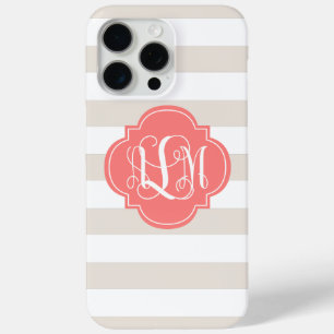 Beige Streifen und Korallenmonogramm Case-Mate iPhone Hülle